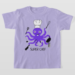 T-shirt Super Chef Octopus pourpre avec Gadgets de Cuisine