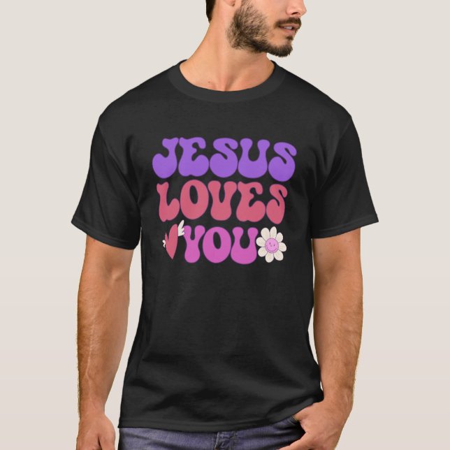 T-shirt Super Christian Jésus vous aime 70 s Hippie (Devant)