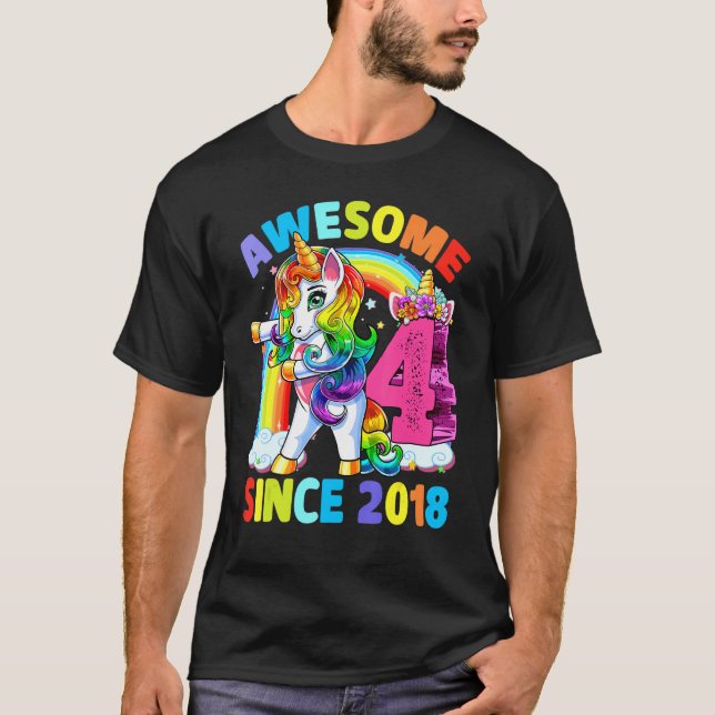 T-shirt Super depuis 2018 Dabbing Unicorn 4e anniversaire  (Devant)