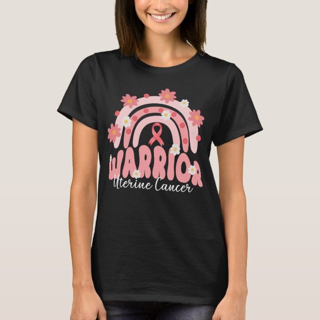 T-shirt super guerrier du cancer utérin fleur arc-en-ciel (Devant)