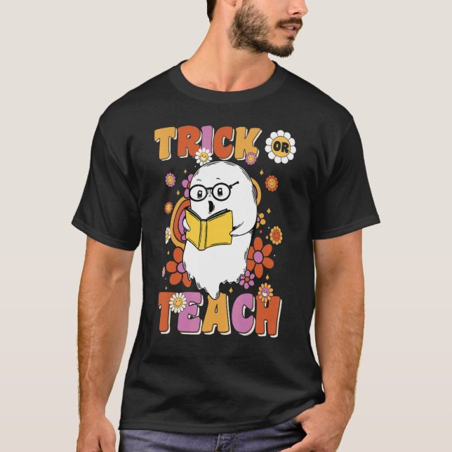 T-shirt Super Halloween Trick ou Enseigner Retro Floral Fa (Devant)