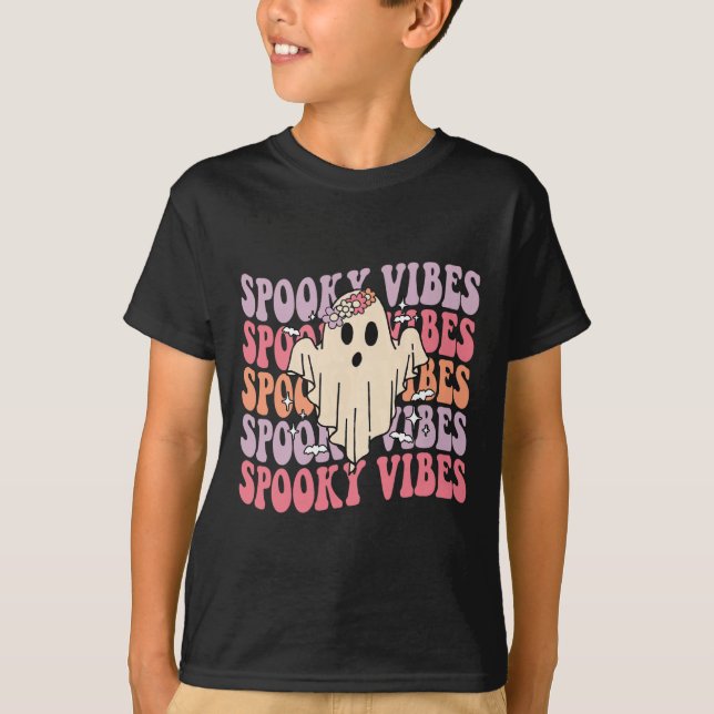 T-shirt Super Halloween Vibes Éffrayantes Rétro Fantôme Fl (Devant)