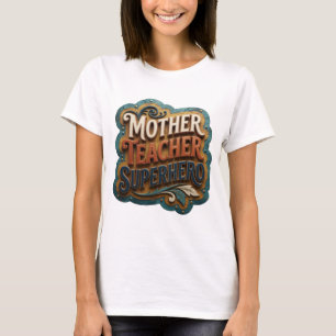 T-shirt Super-héroïne MÈRE ENSEIGNANTE Orange Gras