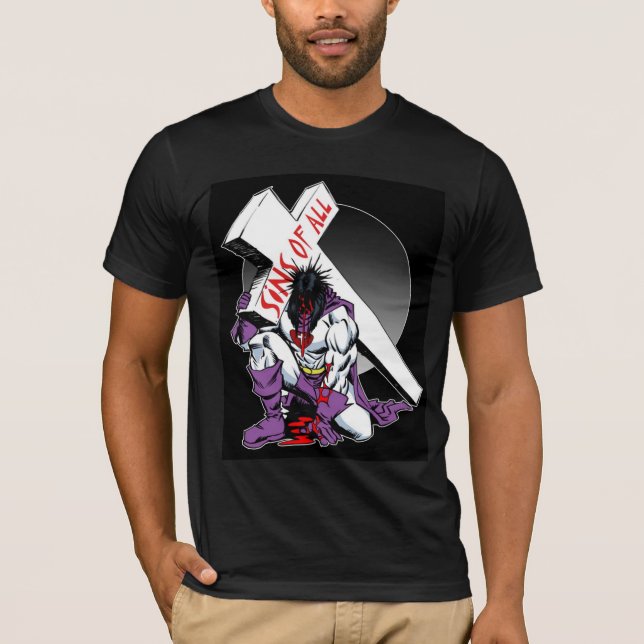 T-shirt Super héros Jésus sur la chemise noire (Devant)