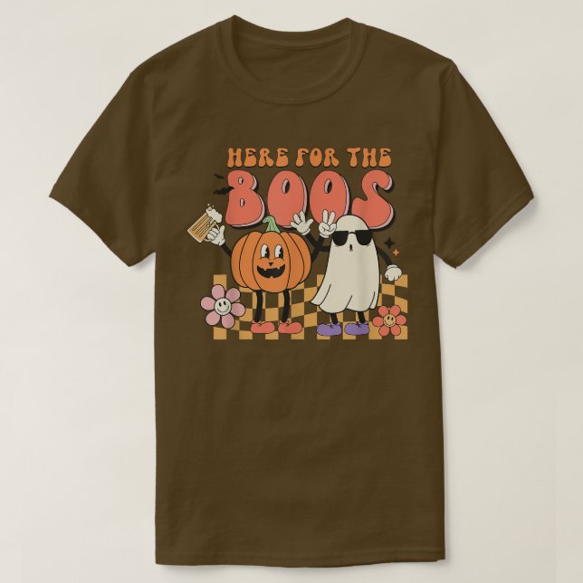 T-shirt Super Ici Pour Boos Citrouille Ghost Retro Face (Design devant)