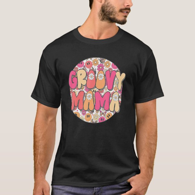 T-shirt Super Mama Hippie Retro Daisy Flower Smile Face H (Devant)