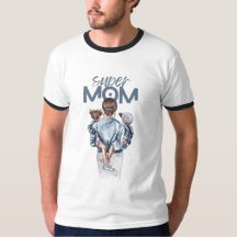 Super Maman Bleu Aquarelle Mère et Enfants Art
