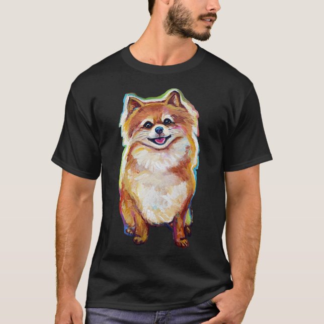 T-shirt Super mignon souriant Pomeranian (Devant)