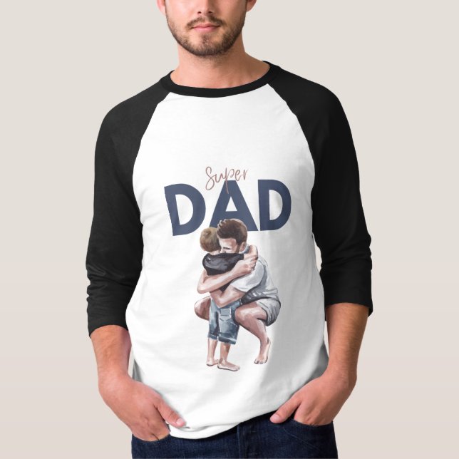 T-shirt Super Papa Basic 3/4 Manches Raglan (Devant)