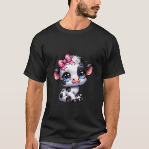 T-shirt Superbe vache noire et blanche tenant un cœur rose