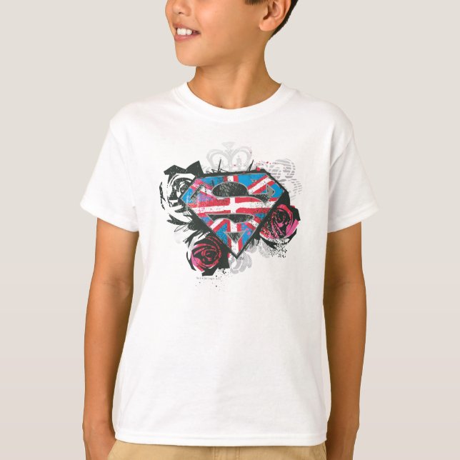 T-shirt Supergirl British Drapeau et Roses (Devant)