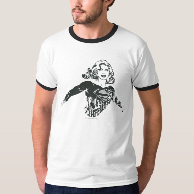 T-shirt Supergirl noir et blanc dessin 1 (Devant)