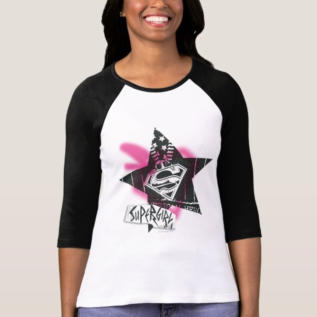 T-shirt Supergirl Pink Spray Star Peinture (Devant)