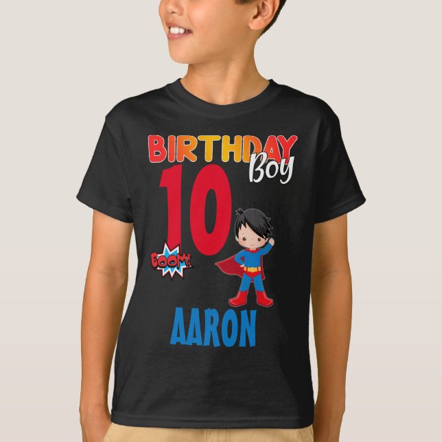 T-shirt Superhero Anniversaire Garçon Couleur Personnalisé (Devant)