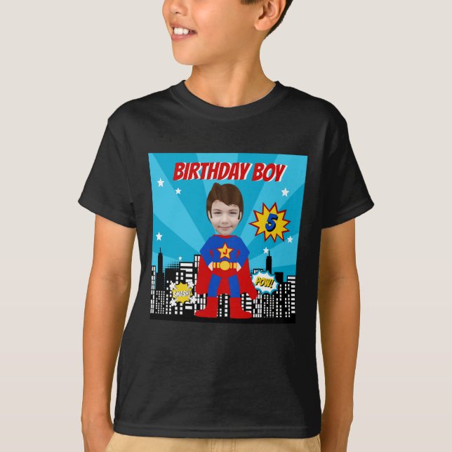 T-shirt Superhero Comic Style de livre Boy Birthday Photo (Devant)
