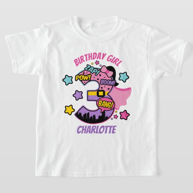 T-shirt Superhero troisième anniversaire fille 3e Super fi (Poser)