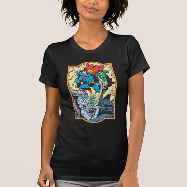 T-shirt Superman & Green Lantern Combat Brainiac (Devant)