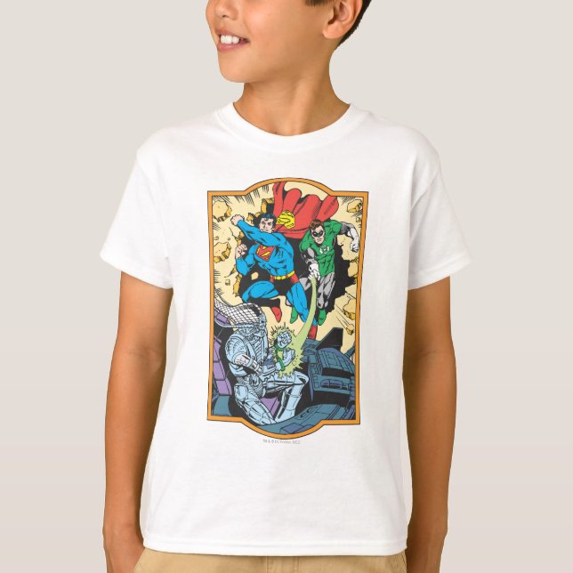 T-shirt Superman & Green Lantern Combat Brainiac (Devant)
