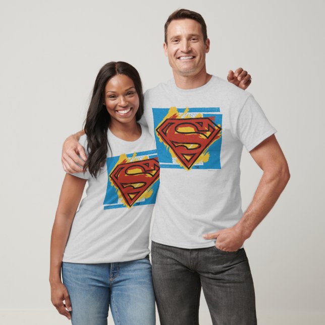 T-shirt Superman S-Shield | Logo Arrière - plan bleu peint (Unisexe)