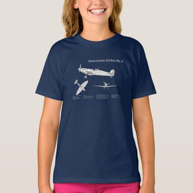 T-shirt Supermarine Spitfire - Plan d'avion ABD (Devant)