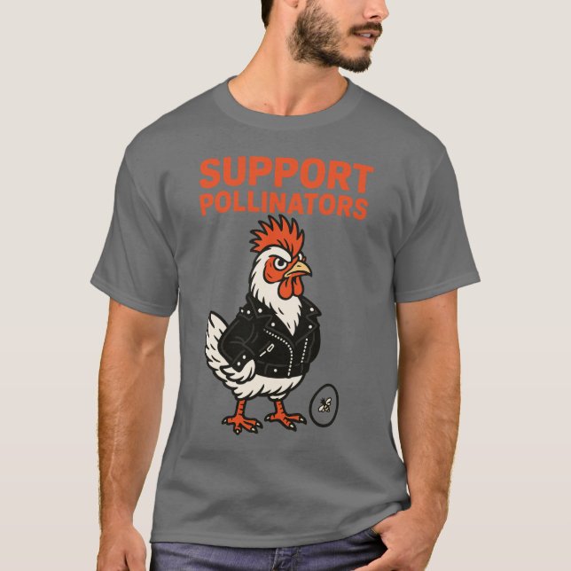 T-shirt Support Polinators Cool Rooster in Leather Jacket (Devant)