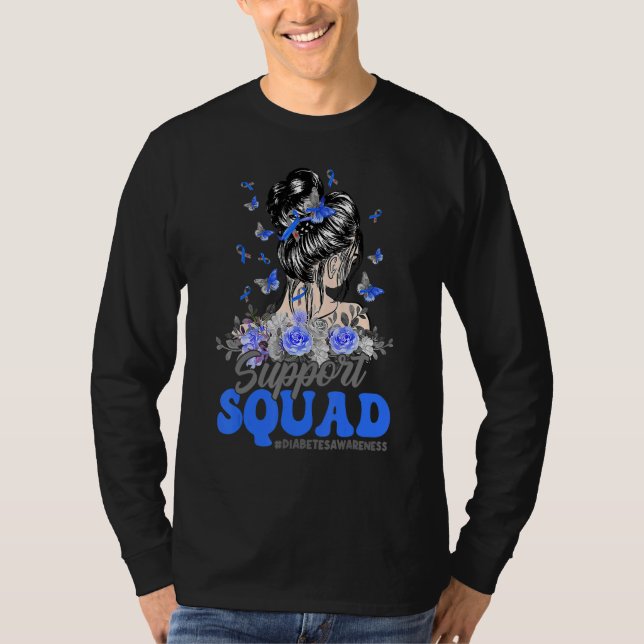 T-shirt Support Squad Messy Bun Butterfly Diabetes Awarene (Devant)