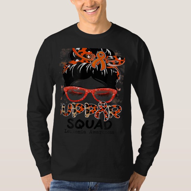 T-shirt Support Squad Messy Bun Butterfly Orange Ribbon Le (Devant)
