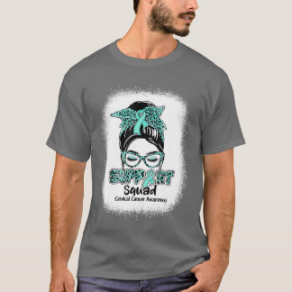 T-shirt Support Squad Messy Bun Teal Ribbon Cervical Cance