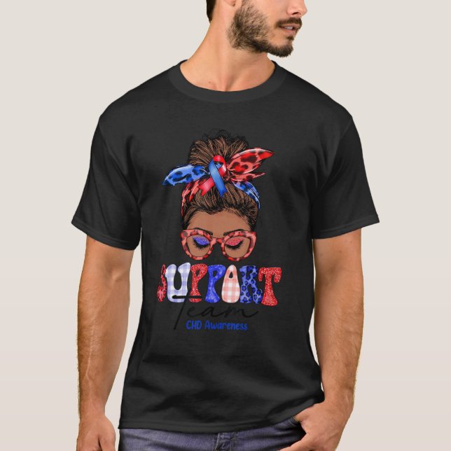 T-shirt Support Team Messy Bun Butterfly Blue & Red Ribbon (Devant)