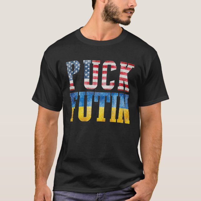 T-shirt Support Ukraine I Stand With Ukraine Flag Puck Fut (Devant)