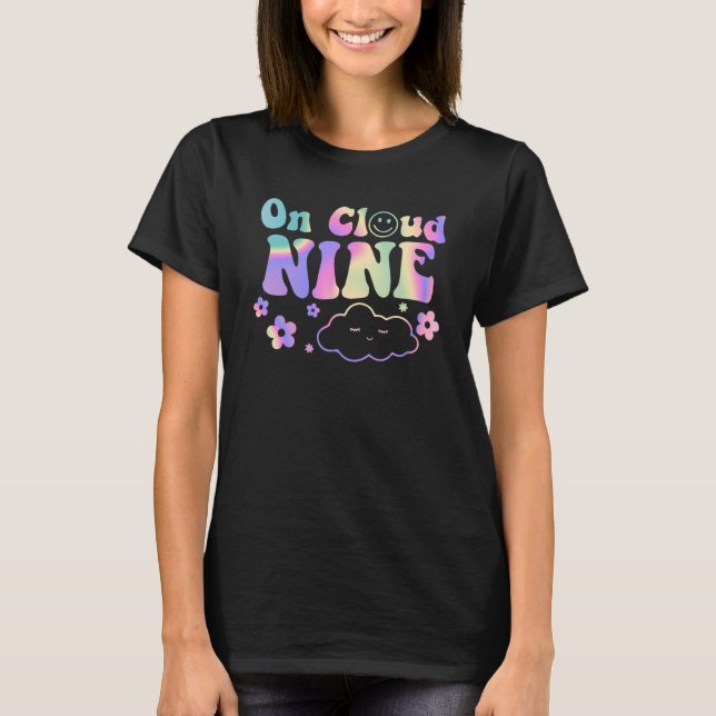 T-shirt Sur Cloud Neuf Fleur Joyeux 9e anniversaire 9 ans  (Devant)