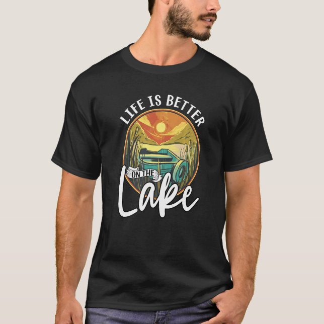 T-shirt Sur Le Lac Voyage D'Été Retro Bateau Pêche 2 (Devant)