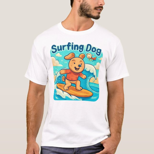 T-shirt Surf Chien mignon Design été (Devant)