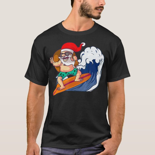 T-shirt Surf d'été de père Noël Hawaiian Surfing (Devant)