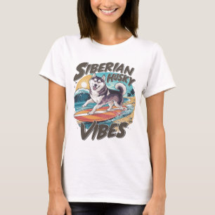 T-shirt Surf Husky Sibérien conquérant la houle tropicale