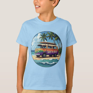 T-shirt Surf ou rien Bus de plage Hippie Retro Décontracté