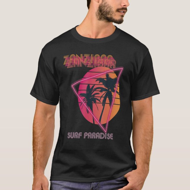 T-shirt Surf Paradise Zanzibar Retro Beach Palm tree Vacat (Devant)
