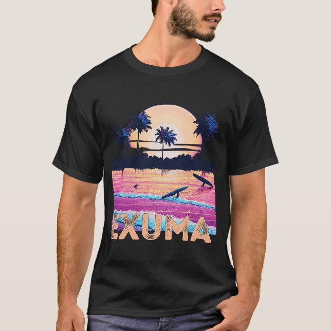 T-shirt Surf souvenir Retro Exuma Bahamas (Devant)
