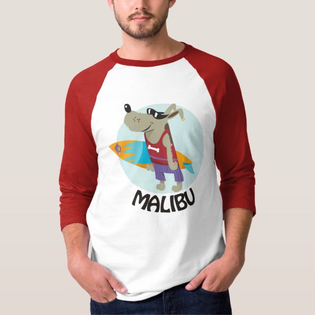 T-shirt surfant Malibu de chien (Devant)
