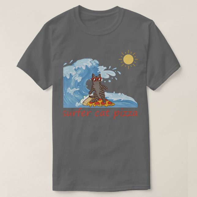 T-shirt surfer Chemise rétro pizza garçon surfer chat pizz (Design devant)