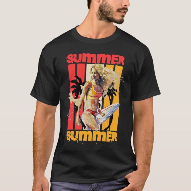 T-shirt Surfer Girl Retro été (Devant)