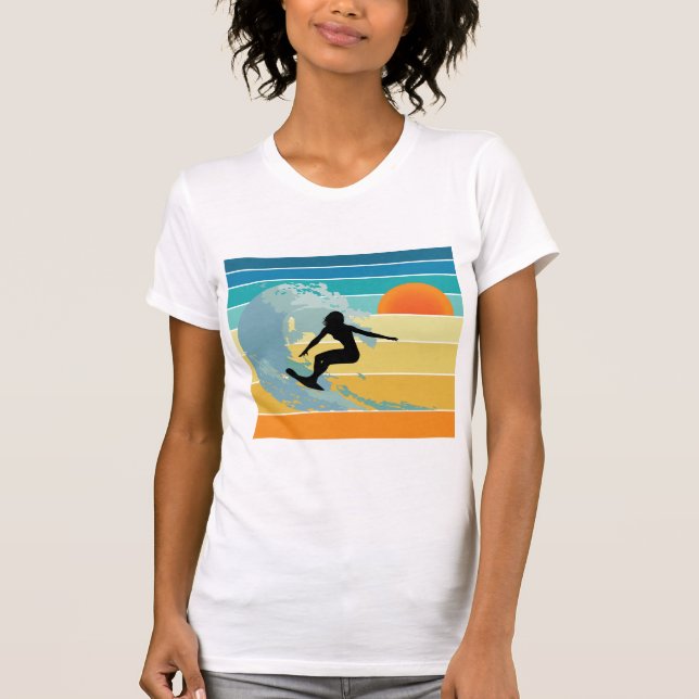 T-shirt Surfer Girl Sunset Vintage (Devant)