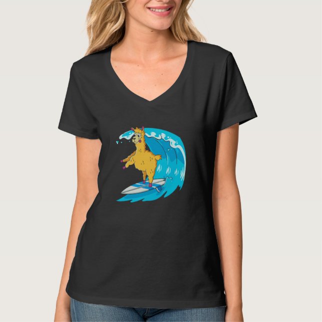 T-shirt Surfer Surfboard Waves  Surfrider Surfing Llama (Devant)