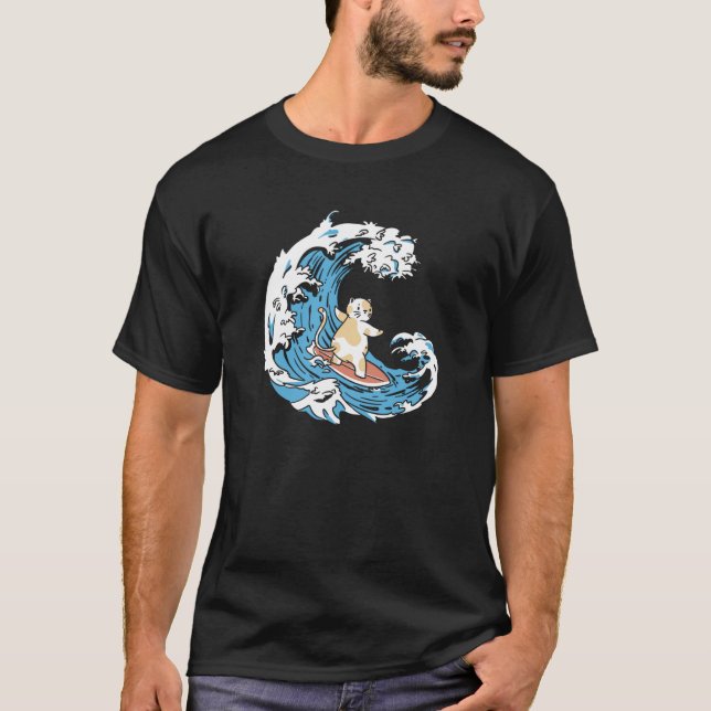 T-shirt Surfer Waves Surfboard  Surfrider Cat Surfing (Devant)