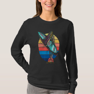 T-shirt Surfeur Rétro Coucher de Soleil Planche de Surf Su