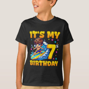 T-shirt Surfing C'est mon garçon d'anniversaire 7 ans 7 an