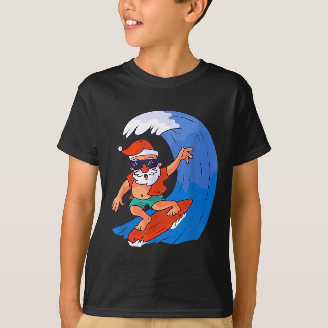 T-shirt Surfing Santa Claus Christmas X-mas Gift  (Devant)