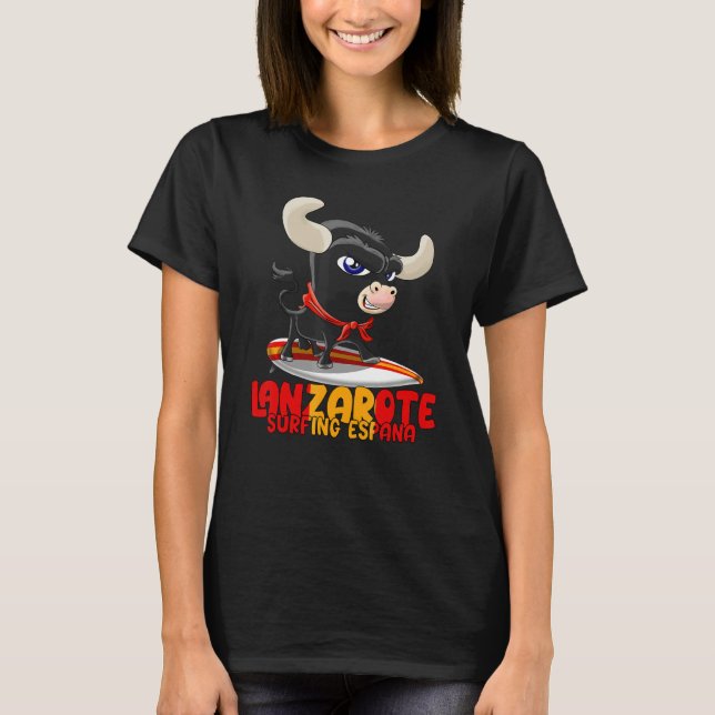 T-shirt Surfing Spot Spain Lanzarote with Cute Taurus (Devant)