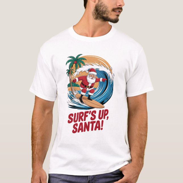 T-shirt Surf's up Santa Christmas (Devant)
