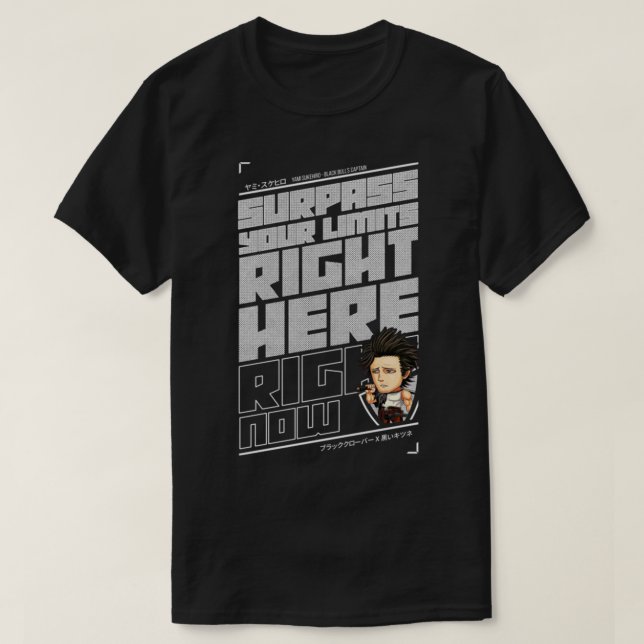 T-shirt Surpassez vos limites Clover noir Chibi Style Cha (Design devant)